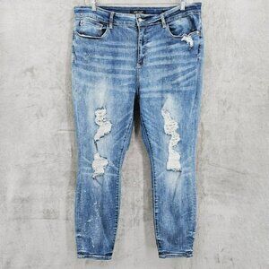 Judy Blue Jeans 22W Medium Wash Bleached Distressed Skinny Fit Stretch High Rise